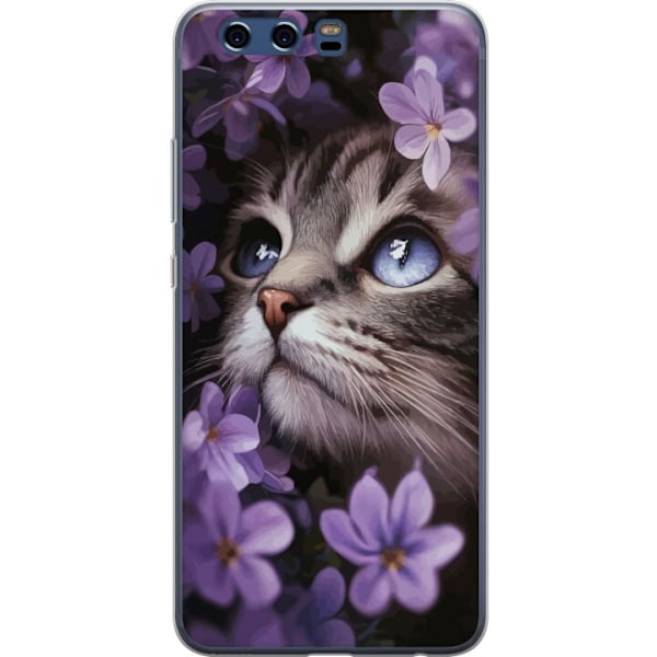 Huawei P10 Gjennomsiktig deksel Katt og blomster