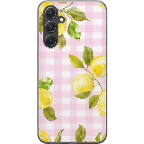 Kompatibelt Mobilskal till Samsung Galaxy S24 Lemon pattern pink gingham citron rosa rutigt pastell fräsch somrig design