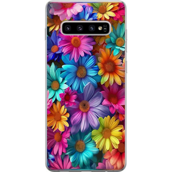 Samsung Galaxy S10+ Genomskinligt Skal Gerbera Blommor Färgglad Dekor Blommotiv Populärt Heminredning Färg Rik Väggkonst Design
