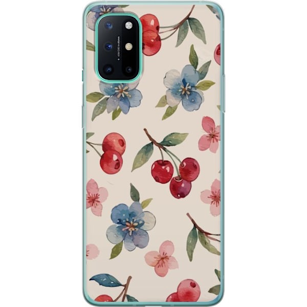 OnePlus 8T Gjennomsiktig deksel Bær & Blomster - mønster med blå blomster og skogsbær