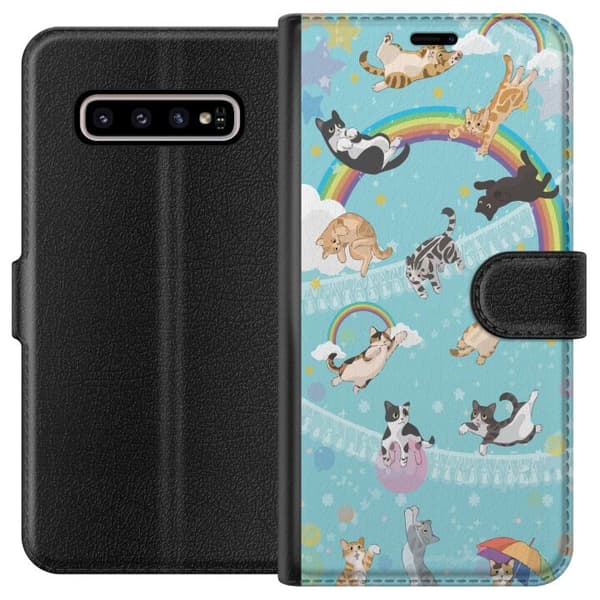 Kompatibelt Lommeboketui til Samsung Galaxy S10+ Regnbågar & Katter