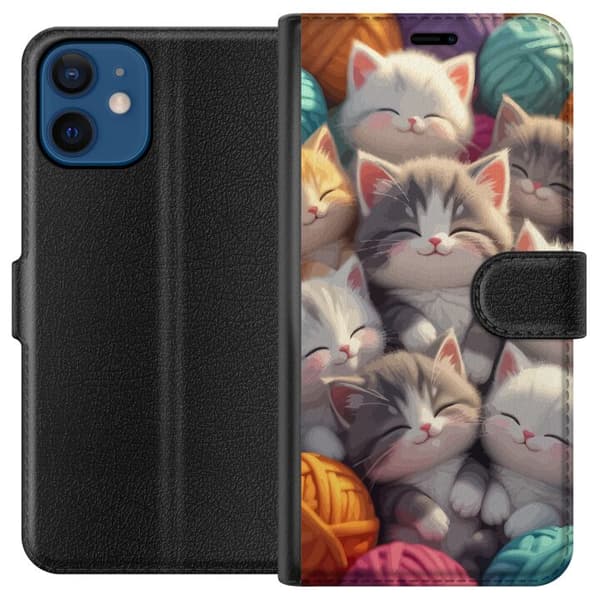 Kompatibel Tegnebogsetui til Apple iPhone 12 Sovande kattungar beige