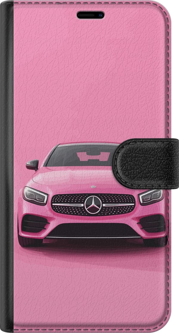 Kompatibel Tegnebogsetui til Apple iPhone 17 Lyserød luksusbil set forfra mod minimalistisk lyserød baggrund pink