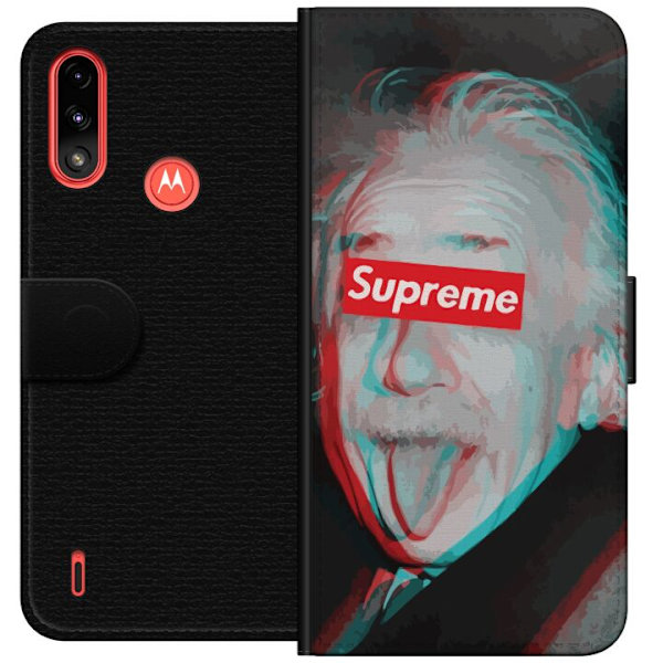 Motorola Moto E7 Power Lompakkokotelo Supreme Albert Einstein 3D Motiivi Katumuoti Suunnittelu Suosittu Tiede Ikoni Kaupunkitaide
