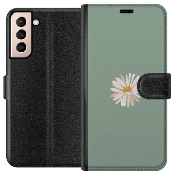 Samsung Galaxy S21 Lompakkokotelo Vihreä Minimalikukka - tyylikäs kukka vihreällä taustalla