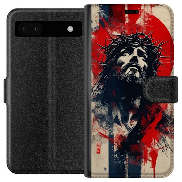 Google Pixel 6a Lompakkokotelo Jeesus ristillä - kristillinen aihe vahvalla symboliikalla uskosta ja toivosta