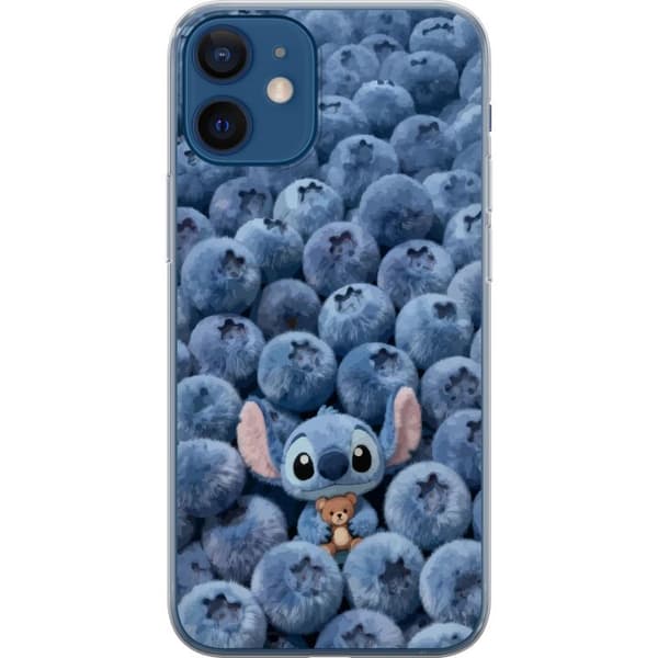 Kompatibelt Mobildeksel til Apple iPhone 12 mini Søt fluffy blå figur med liten bamse blant myke blåbær blå