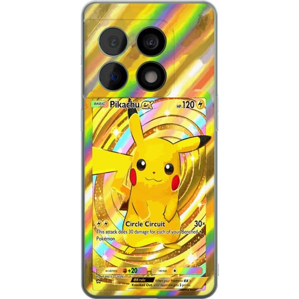 Kompatibelt Mobildeksel til OnePlus 10 Pro Gullig Pikachu EX samlebilde med regnbueeffekter gull