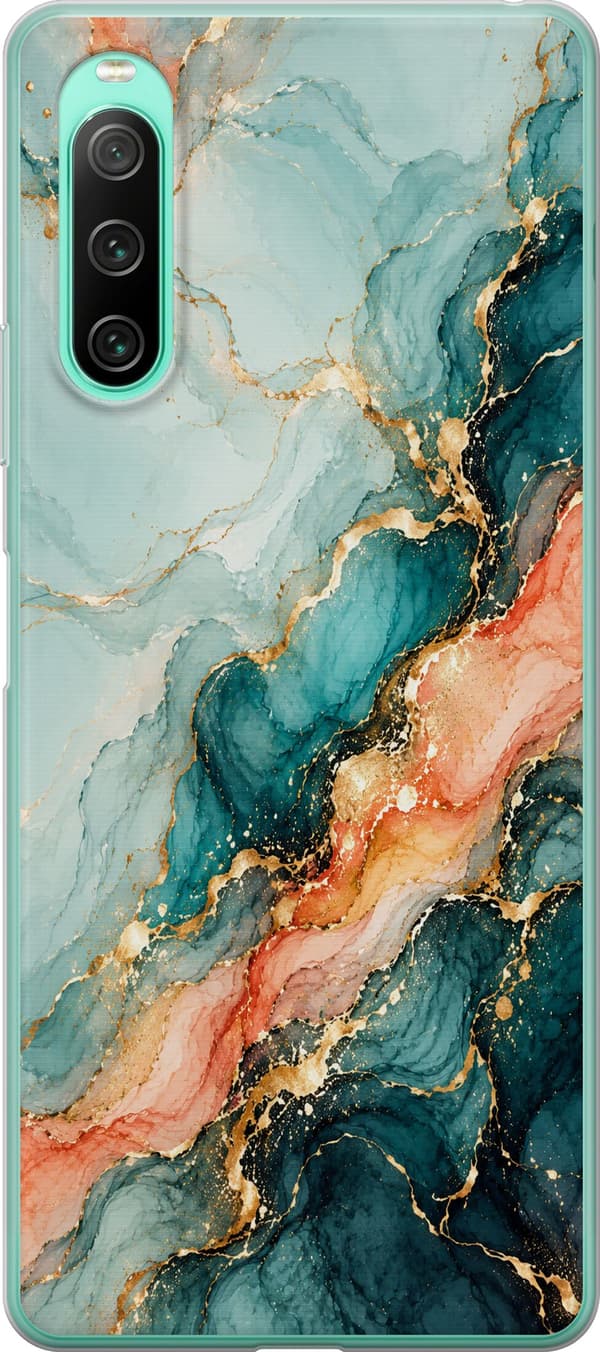 Kompatibelt Mobildeksel til Sony Xperia 10 IV Korallmarmor turkis