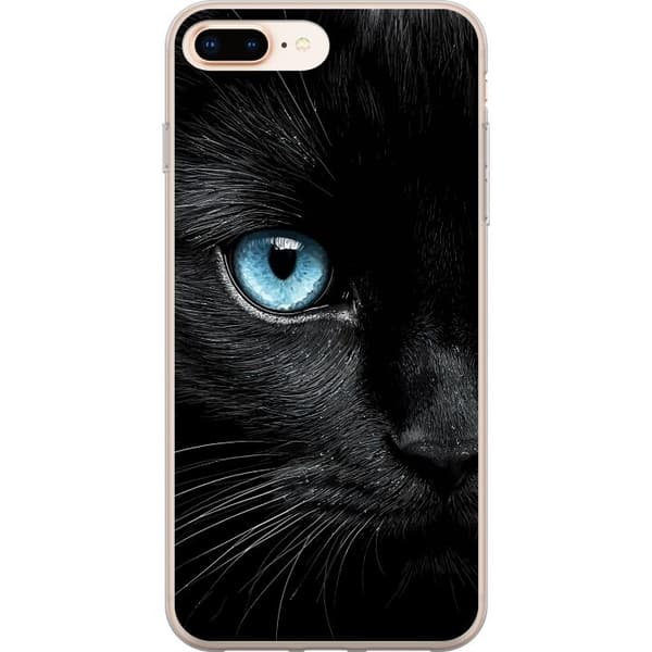 Kompatibel Mobilcover til Apple iPhone 7 Plus Nærbillede af sort kat med intenst blåt øje og dramatisk kontrast mod mørk baggrund sort