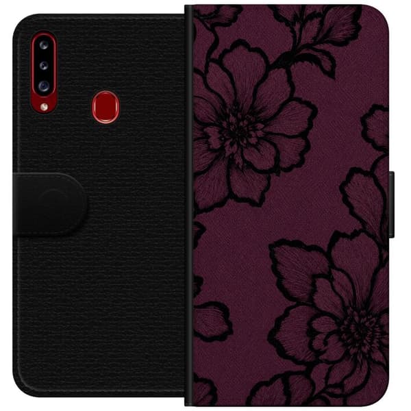 Kompatibel Tegnebogsetui til Samsung Galaxy A20s Brombærblomst lilla