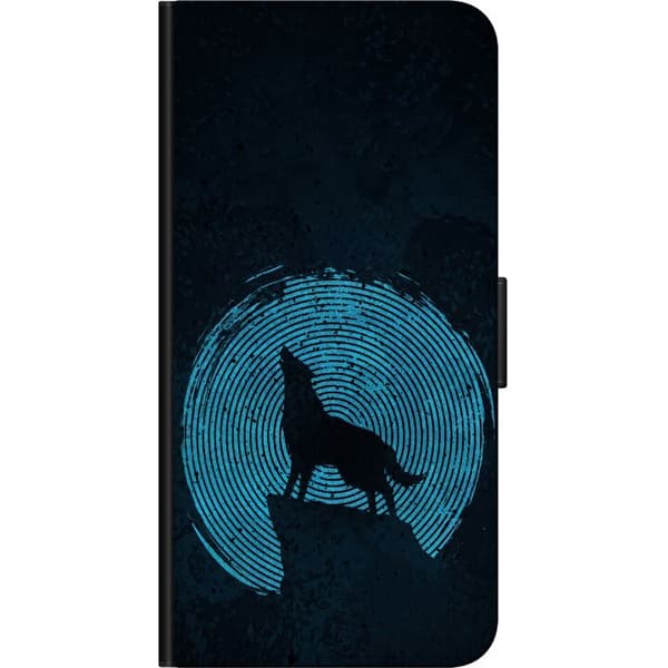 Kompatibelt Plånboksfodral till Xiaomi Redmi Note 9 Pro Ylande varg mot blå måne blå