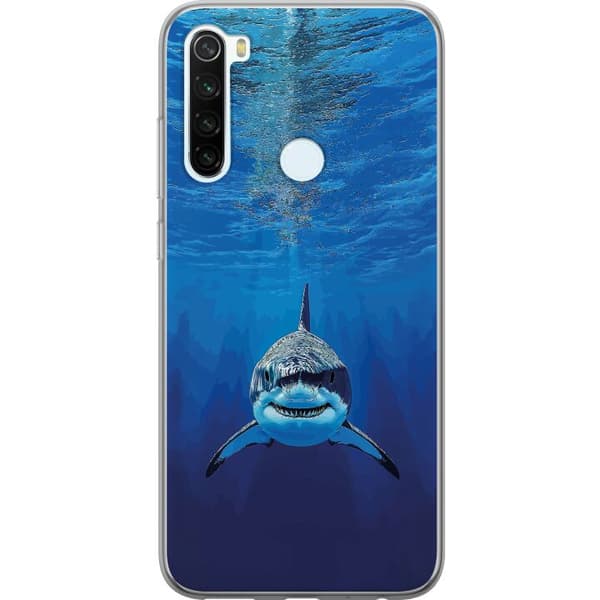 Kompatibelt Mobilskal till Xiaomi Redmi Note 8 Närbild av en vithaj under vattnet blå