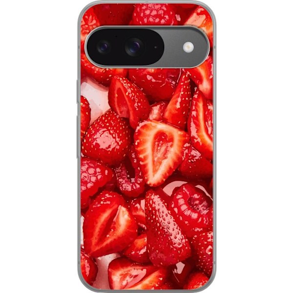 Google Pixel 9 Pro Läpinäkyvä kuori Mansikkakuviointi - makea motiivi kesäfiiliksellä