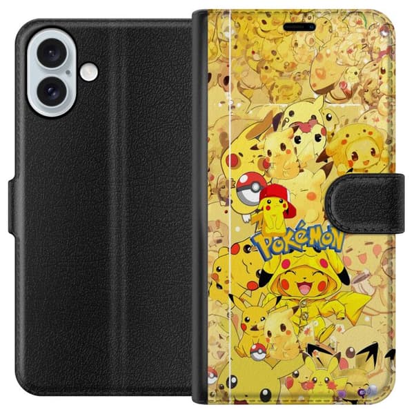 Kompatibel Tegnebogsetui til Apple iPhone 16 Plus Sød Pikachu-collage med Pokémon-tema i bløde gule nuancer gul