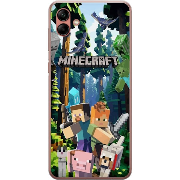 Samsung Galaxy A04 Läpinäkyvä kuori Minecraft-matkapuhelinkotelo metsällä ja pikselityylisillä hahmoilla