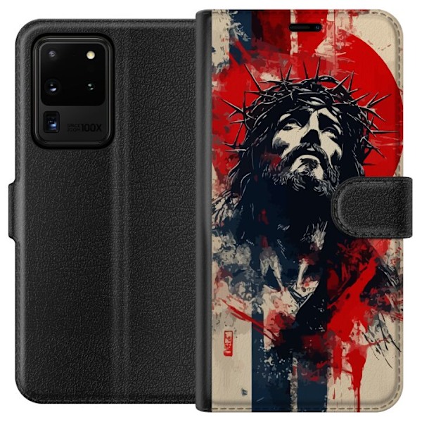 Samsung Galaxy S20 Ultra Lompakkokotelo Jeesus ristillä - kristillinen aihe vahvalla symboliikalla uskosta ja toivosta