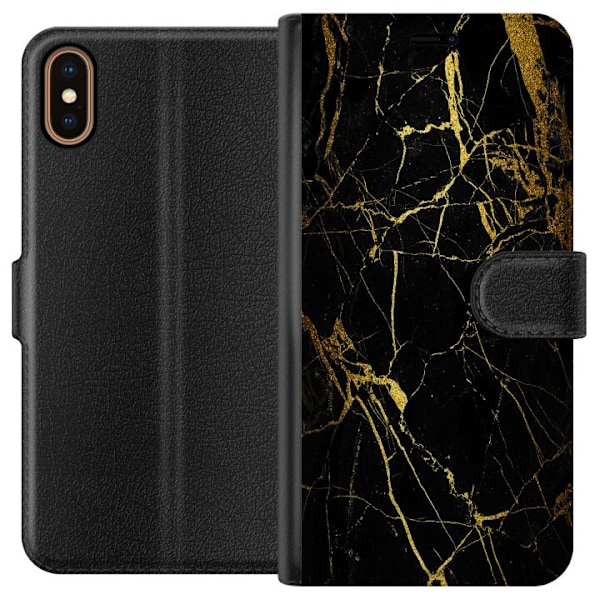 Apple iPhone X Lommeboketui Marmor Svart & Gull