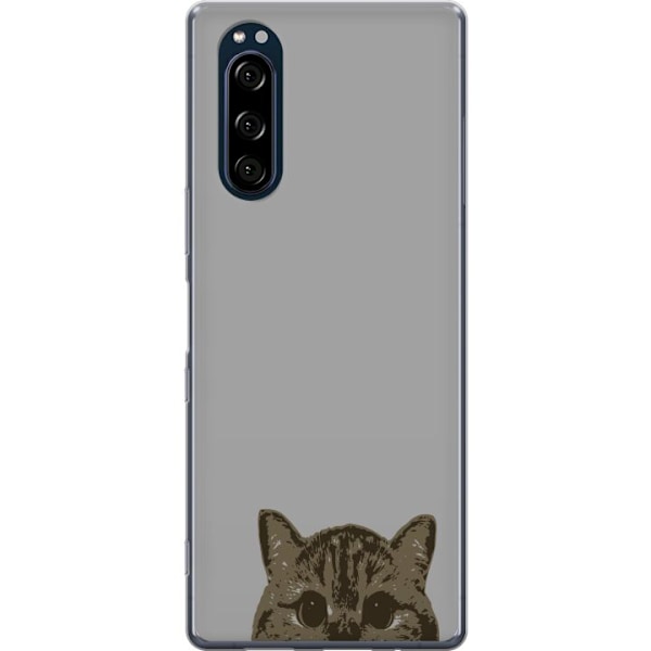 Sony Xperia 5 Genomskinligt Skal Grå Kattblick – stilren kattdesign med grå bakgrund