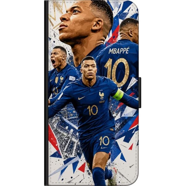 Kompatibel Tegnebogsetui til Xiaomi Redmi Note 9 Pro Kylian Mbappé i dynamisk fodboldcollage med blå, hvide og røde detaljer blå