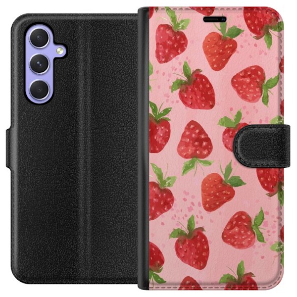 Samsung Galaxy A54 Plånboksfodral Strawberry Dreams – jordgubbsmönster i retrostil