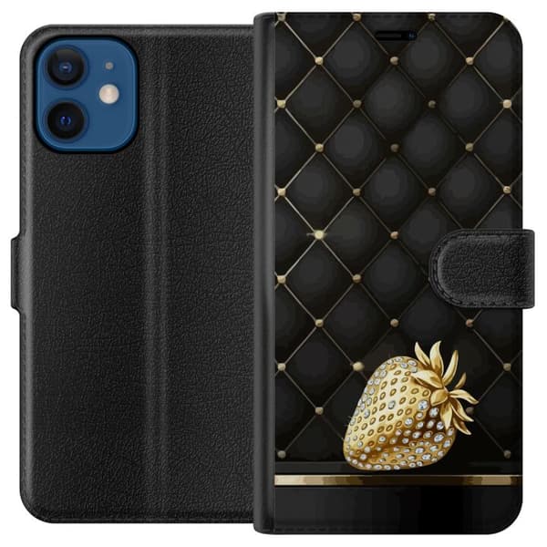 Kompatibel Tegnebogsetui til Apple iPhone 12 mini Gyldent jordbær med glitrende detaljer