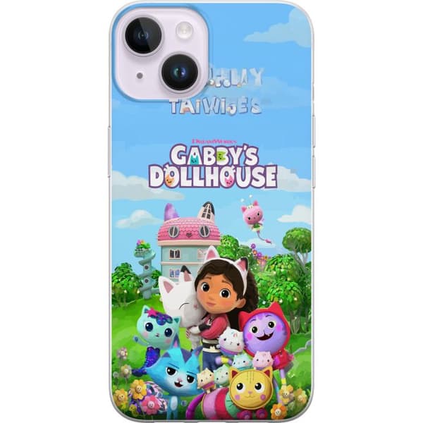 Kompatibelt Mobilskal till Apple iPhone 14 Plus Gabby med kattvänner framför dockhuset rosa
