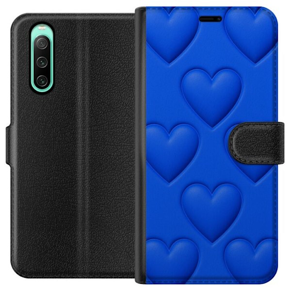 Sony Xperia 10 IV Lompakkokotelo Siniset Sydämet