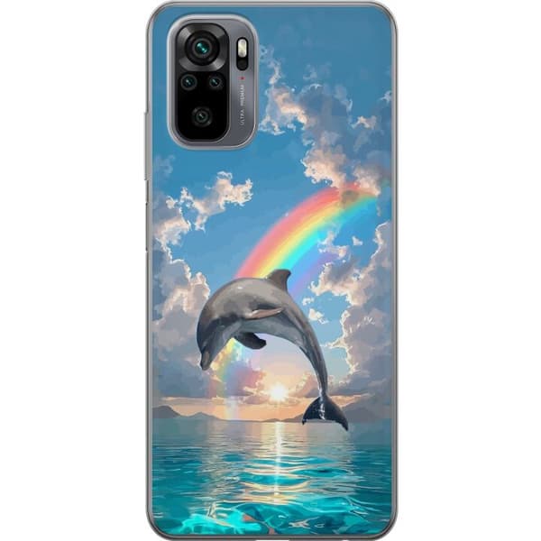 Kompatibelt Mobilskal till Xiaomi Redmi Note 10S Realistisk delfin framför regnbåge över lugnt hav blå