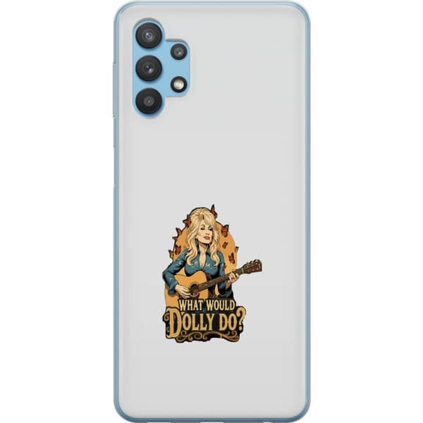 Kompatibelt Mobildeksel til Samsung Galaxy A32 5G Dolly Parton med gitarr och fjärilar grå
