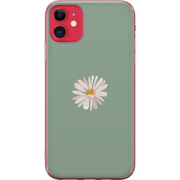 Apple iPhone 11 Genomskinligt Skal Grön Minimalblomma – stilren blomma på grön bakgrund