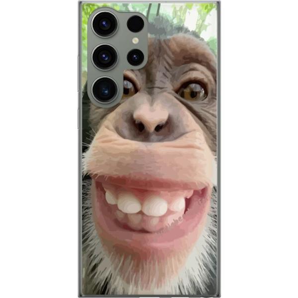 Samsung Galaxy S23 Ultra Läpinäkyvä kuori Simpanssi Selfie Rauhallinen Graafinen Suunnittelu Apinan Aihe Suosittu Urban Art Tyyli