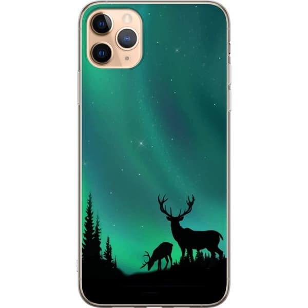 Kompatibelt Mobildeksel til Apple iPhone 11 Pro Max Hjortar i siluett under norrsken