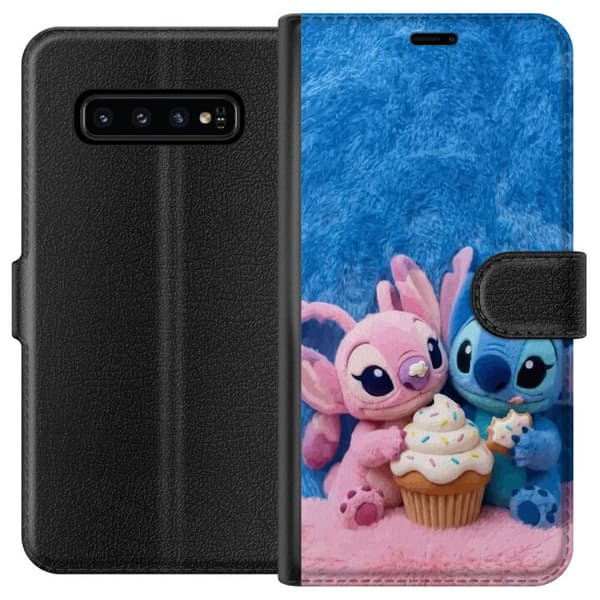 Kompatibel Tegnebogsetui til Samsung Galaxy S10 Søde blå og lyserøde figurer med stor cupcake og krymmel pink