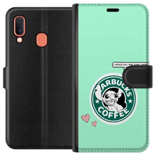 Kompatibelt Lommeboketui til Samsung Galaxy A20e Stitch Kaffe