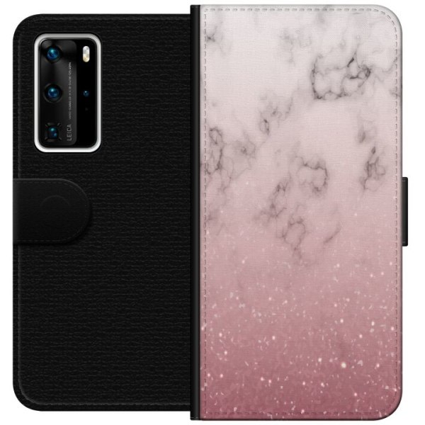 Huawei P40 Pro Lompakkokotelo Pehmeä pinkki marmori