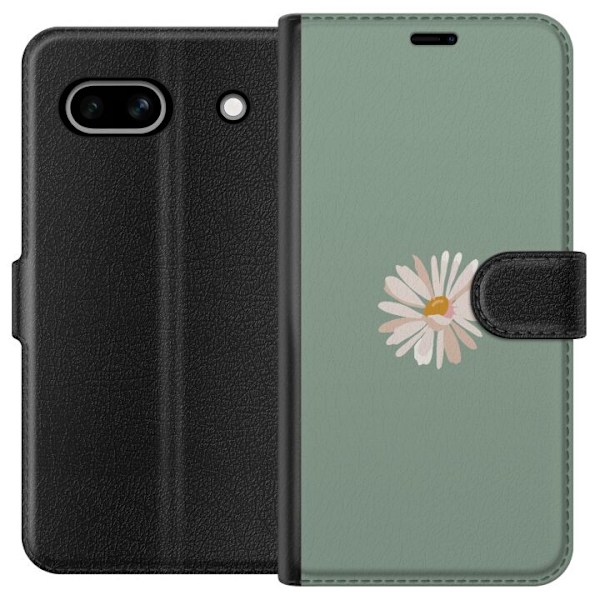 Google Pixel 7a Lompakkokotelo Vihreä Minimalikukka - tyylikäs kukka vihreällä taustalla