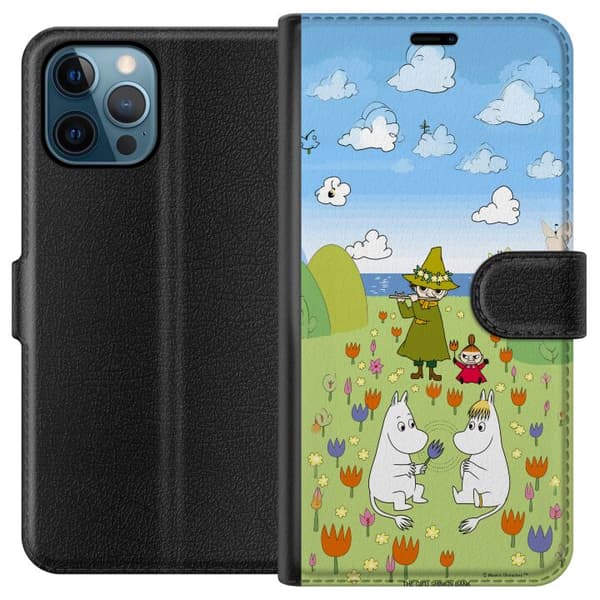 Kompatibelt Plånboksfodral till Apple iPhone 12 Pro Mumin i blomsteräng grön