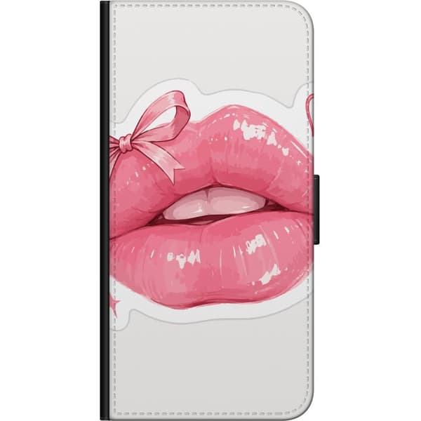 Kompatibel Tegnebogsetui til Samsung Galaxy Note9 Feminint motiv med lyserøde læber, sløjfe, hjerte og glitrende stjernedetaljer pink