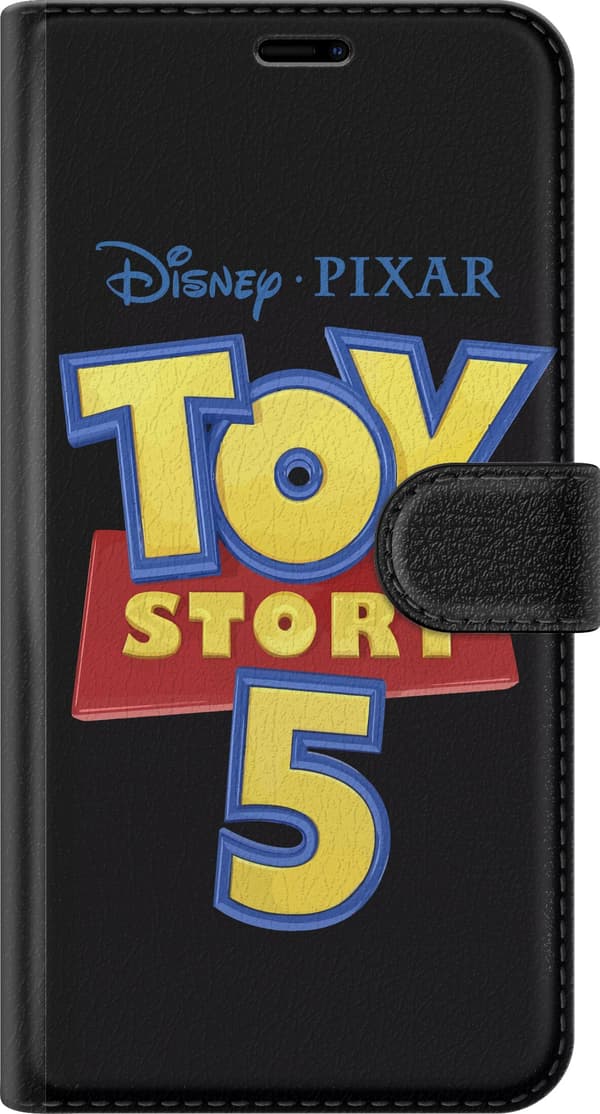 Kompatibel Tegnebogsetui til OnePlus 7 Gul, blå og rød Toy Story 5-filmtitel centreret på sort baggrund sort