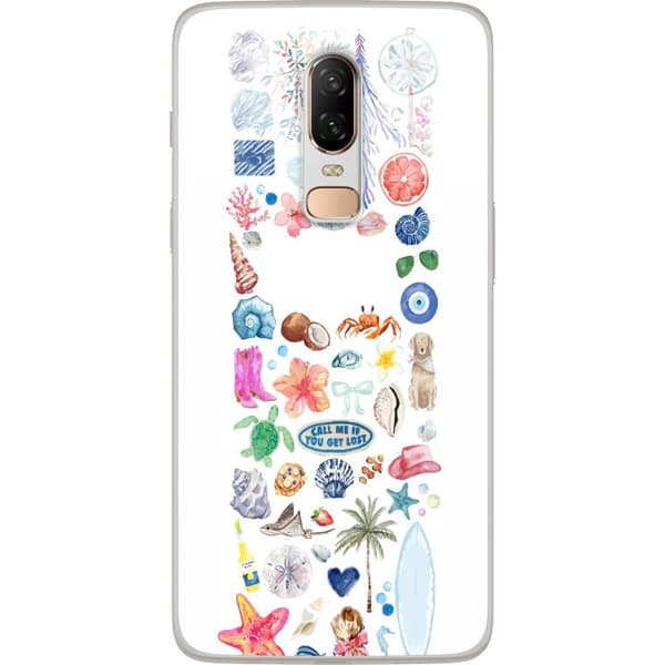 Kompatibelt Mobildeksel til OnePlus 6 Sommarcollage vid havet hvit