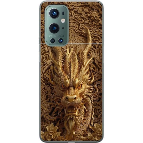 Kompatibelt Mobildeksel til OnePlus 9 Pro Nærbilde av en gylden kinesisk drage med ornament gull