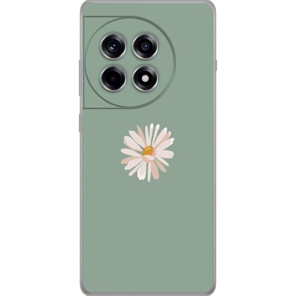 OnePlus 12R Läpinäkyvä kuori Vihreä Minimalikukka - tyylikäs kukka vihreällä taustalla