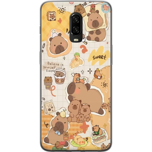 OnePlus 6T Läpinäkyvä kuori Kawaii capybara mobilskal med gulliga djurmotiv