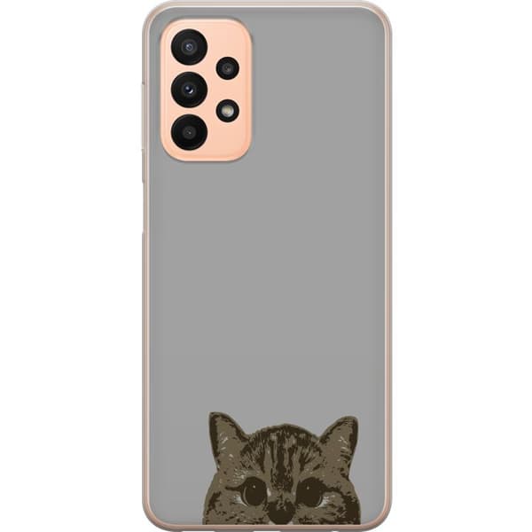 Kompatibelt Mobildeksel til Samsung Galaxy A23 Grå Kattblikk - stilren katte design med grå bakgrunn