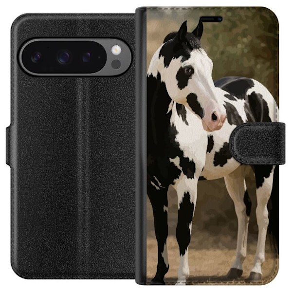 Google Pixel 9 Pro XL Plånboksfodral Vacker Häst – elegant illustration av hästmotiv