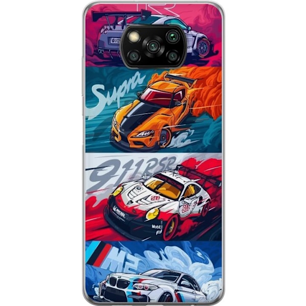 Xiaomi Poco X3 NFC Läpinäkyvä kuori Nopeat Autot - Piirretty Kuvio Toiminnalla