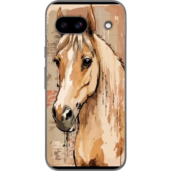 Kompatibelt Mobildeksel til Google Pixel 8a Illustrert hest i akvarellstil med beige og brune toner beige