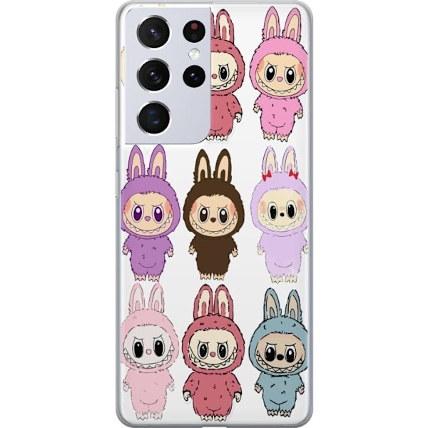 Samsung Galaxy S21 Ultra 5G Läpinäkyvä kuori Labubu Pink Monster - Popkulttuuri Kawaii-kosketuksella