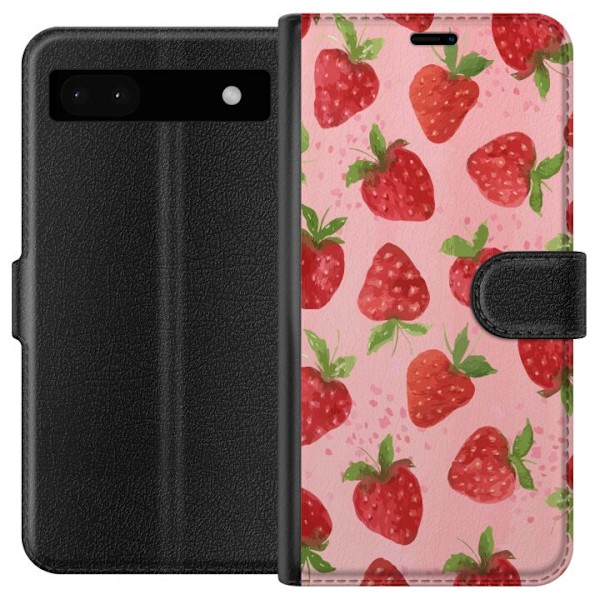 Google Pixel 6a Tegnebogsetui Jordbærdrømme - Retro-stil jordbærmønster